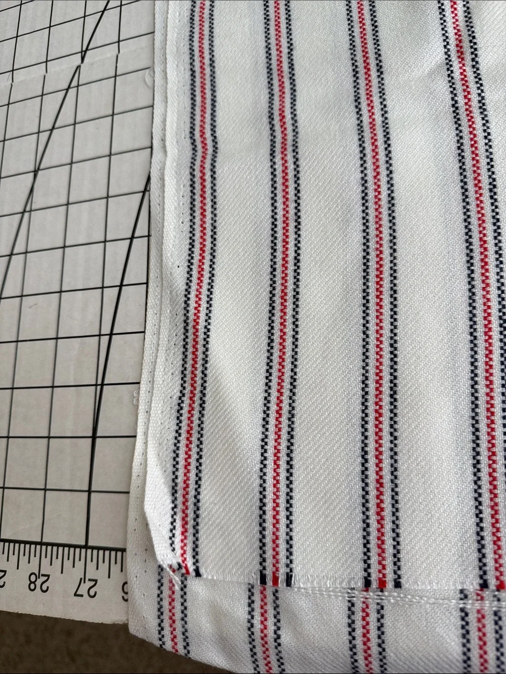 Vintage Red Navy Stripe Herringbone Cotton Blend Fabric 1 Yard x 52” Boho Poncho